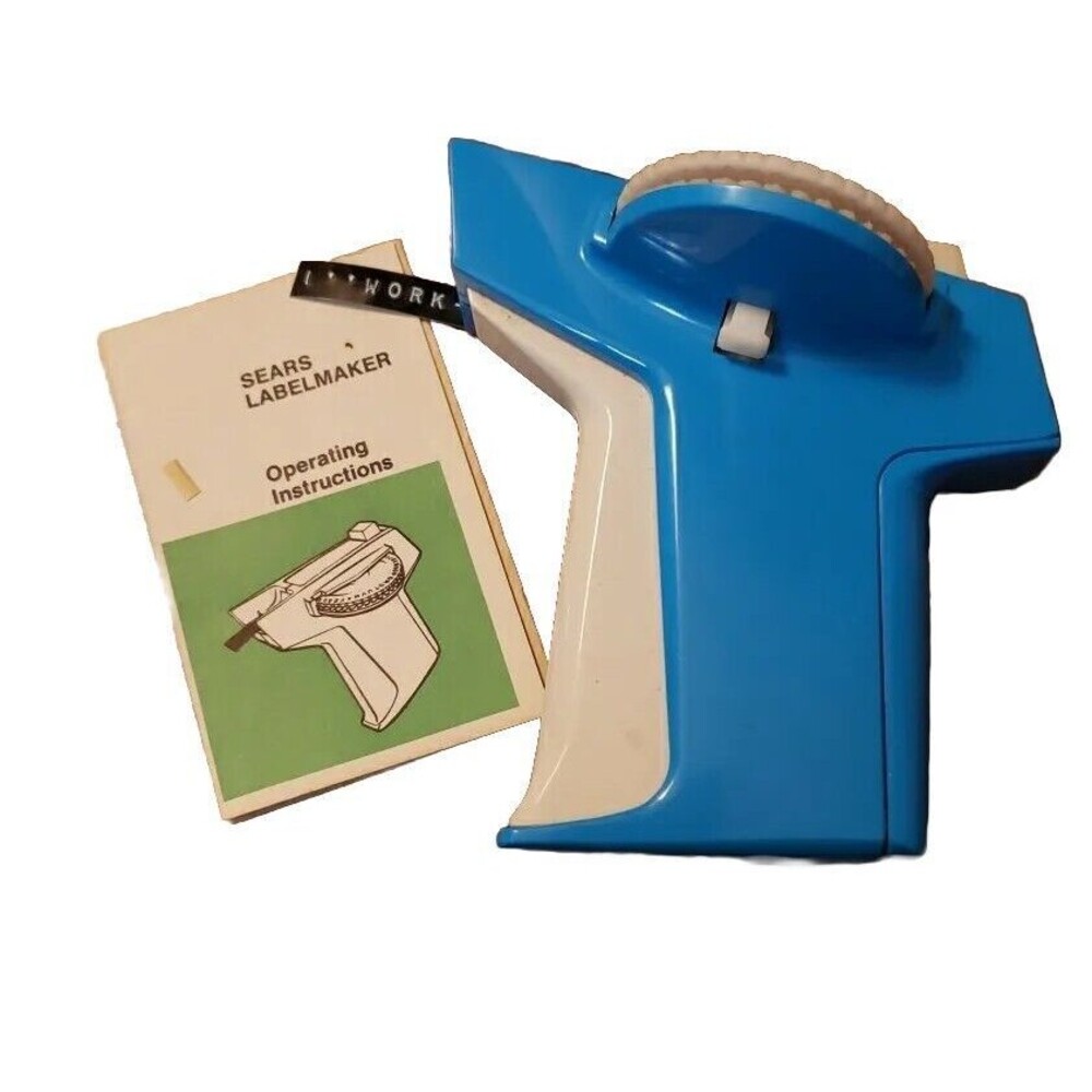 Vintage Sears Label Maker Lot Blue Extra Tape Works with Instructions